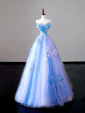 Fairy A line Strapless Tulle Long Prom Dress HZ1022
