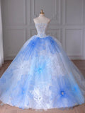 Ball Gown Strapless Blue Tulle Sweet 16 Dresses HZ1022