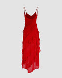 Sexy Sheath Straps Red Long Chiffon Slit Prom Dress HZ1022