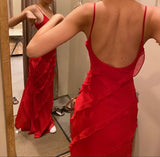Sexy Red Chiffon Prom Dresses Long Ruffle Party Dress HZ1022