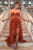 Rust Red Sweetheart High Low Tiered Prom Dress HZ1022