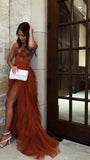 Rust Red Sweetheart High Low Tiered Prom Dress HZ1022