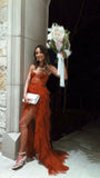 Rust Red Sweetheart High Low Tiered Prom Dress HZ1022