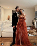 Rust Red Sweetheart High Low Tiered Prom Dress HZ1022