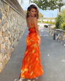 Sexy Sheath Straps Chiffon Long Tiered Prom Dress HZ1022