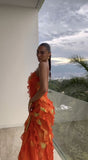 Sexy Sheath Straps Chiffon Long Tiered Slit Prom Dress HZ1022