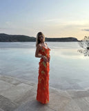 Sexy Sheath Straps Chiffon Long Tiered Slit Prom Dress HZ1022