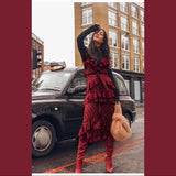 Sexy Sheath Straps Chiffon Long Tiered Burgundy Prom Dress HZ1022
