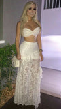 Sexy A Line 2 Piece White Lace Prom Dresses HZ1022