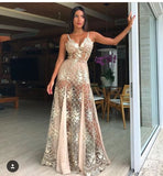 Sexy A Line Champagne Lace Prom Dresses HZ1022