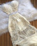 Sexy 2 Pieces White Tulle Prom Dresses HZ1022