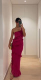Sexy Sheath One Shoulder Chiffon Hot Pink Prom Dresses HZ1022