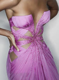 Sexy Sheath Strapless Chiffon Pink Prom Dresses HZ1022