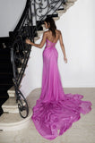 Sexy Sheath Strapless Chiffon Pink Prom Dresses HZ1022