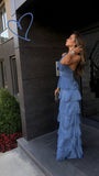 Sexy Sheath One Shoulder Chiffon Blue Long Prom Dresses HZ1022