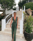 Sexy Sheath V neckline Green Long Prom Dresses HZ1022