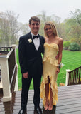 Vintage A line Straps Yellow Chiffon Long Prom Dresses HZ1022
