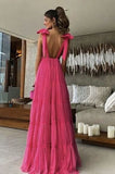 New Hot Pink Backless Long Prom Dress V Neck Formal Gown HZ1022