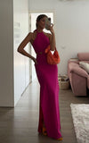 Vintage Sheath Halter Hot Pink Long Prom Dresses HZ1022