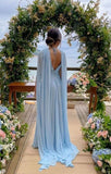 Light Sky Blue Chiffon A Line Prom Dresses With Streamer HZ1022