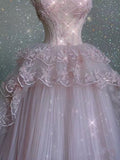 Modest Ball Gown Straps Pink Tulle Prom Dresses 22th Birthday Outfit HZ1022