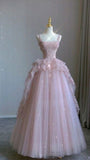 Modest Ball Gown Straps Pink Tulle Prom Dresses 22th Birthday Outfit HZ1022