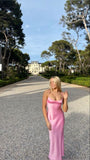 Sexy Sheath Straps Pink Silk Satin Prom Dresses 22th Birthday Outfit HZ1022