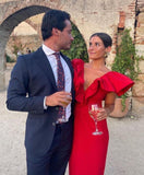 Sexy Sheath V neckline Red Long Prom Dresses 22th Birthday Outfit HZ1022