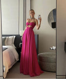 Simple A line Straps Hot Pink Chiffon Long Prom Dresses 22th Birthday Outfit HZ1022