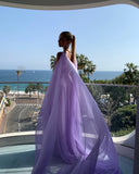 Simple A Line V Neckline Lilac Long Chiffon Prom Dresses HZ1022