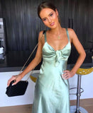 Simple Sheath Straps Mint Green Long Prom Dresses HZ1022