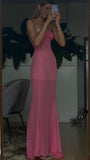 Simple Sheath Strapless Pink Long Prom Dresses HZ1022