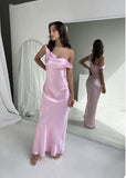 Simple Sheath Off The Shoulder Pink Long Prom Dresses HZ1022