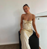 Simple Sheath Halter Champagne Long Prom Dresses HZ1022