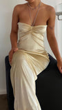 Simple Sheath Halter Champagne Long Prom Dresses HZ1022