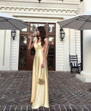 Simple A Line V neckline Yellow Long Prom Dresses HZ1022