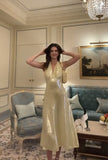 Simple A Line V neckline Yellow Sequin Prom Dresses HZ1022