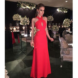 Sexy Mermaid Halter Red Long Prom Dresses HZ1022