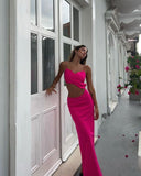 Sexy Mermaid Spaghetti Straps Hot Pink Long Prom Dresses HZ1022