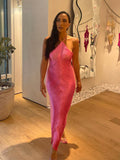 Sexy Mermaid Halter Hot Pink Long Prom Dresses HZ1022