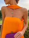 Sexy A line Strapless Chiffon Organge Long Prom Dresses HZ1022