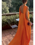 Sexy A line Strapless Chiffon Organge Long Prom Dresses HZ1022