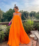 Sexy A line Strapless Chiffon Organge Long Prom Dresses HZ1022
