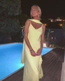Sexy A line Straps Chiffon Yellow Long Prom Dresses HZ1022