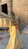 Sexy A line V Neckline Chiffon Yellow Backless Long Prom Dresses HZ1022