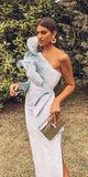 Sexy Sheath One Shoulder Light Sky Blue Long Prom Dresses HZ1022