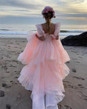 Sexy High Low Pink Long Prom Dresses HZ1022