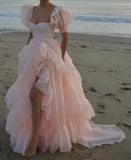 Sexy High Low Pink Long Prom Dresses HZ1022