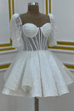 Sparkly A line Short Cocktail Dresses White Sequin 18th Birthday Outfits HZ1022