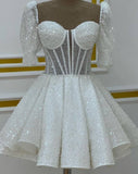 Sparkly A line Short Cocktail Dresses White Sequin 18th Birthday Outfits HZ1022